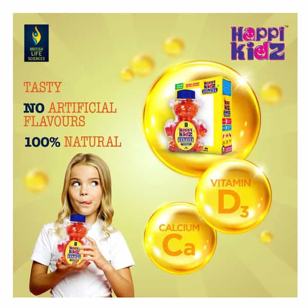 Happi Kidz Nutrition For A Healthy Beginning Calcium + Vitamin D For Kids (60 Gummy Bears)Strawberry