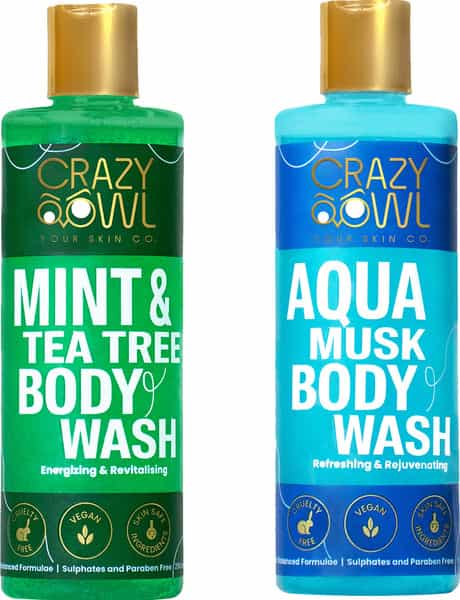 Crazy Owl Aqua Musk + Mint & Tea Tree Body Wash Combo Pack Long Lasting Fragrance & Freshness