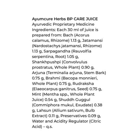 Ayumcure Bp Care Juice For Men & Women | To Manage High Blood Pressure | Sugar Free -1l