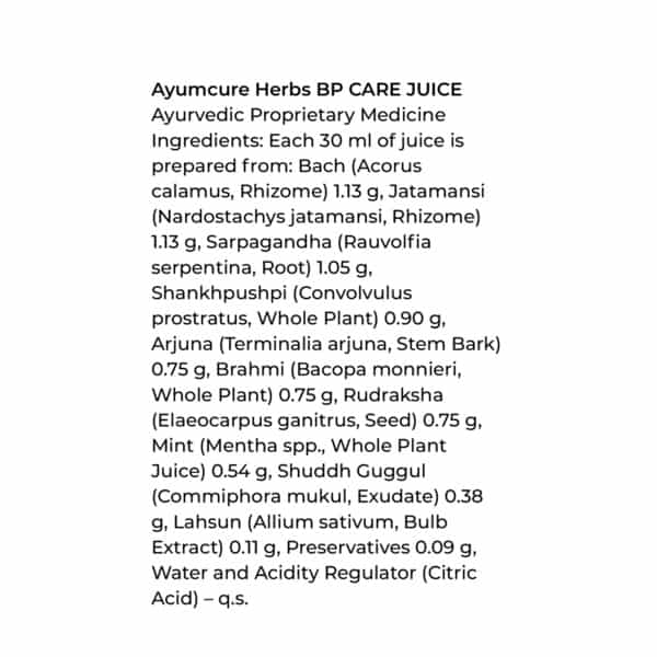 Ayumcure Bp Care Juice For Men & Women | To Manage High Blood Pressure | Sugar Free -1L