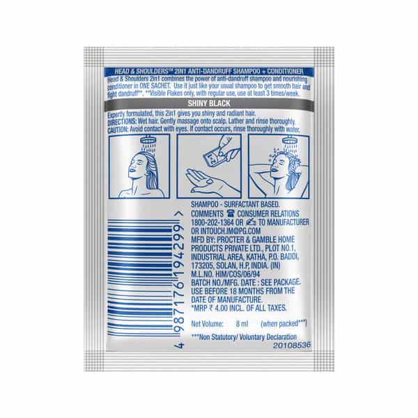 Head & Shoulders 2 In 1 Anti Dandruff Silky Black Shampoo + Conditioner Combipack 8 Ml