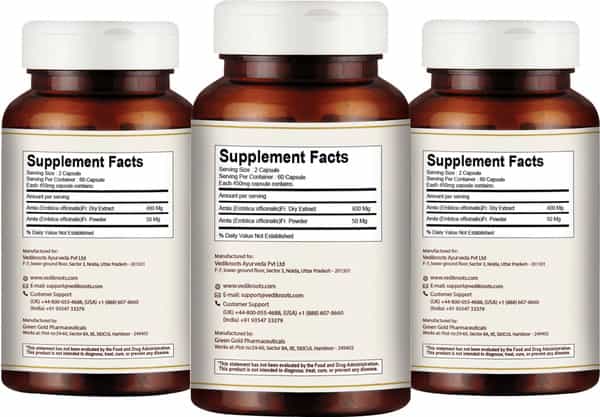 Vedikroots Amla 450 Mg 60 Capsules 100% Organic | Antioxidant Immunity Enhancer (Pack Of 3