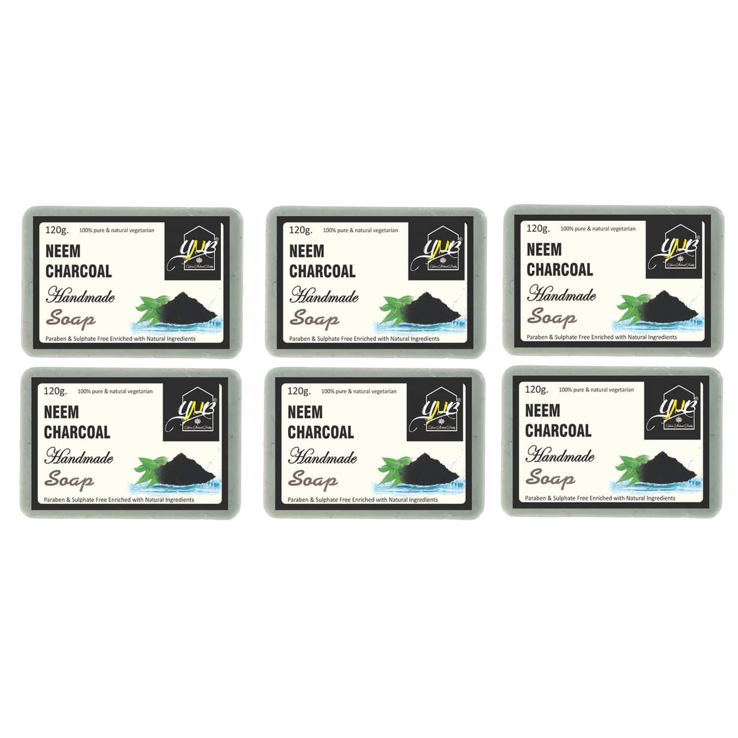 Ynb Yours Natural Buddy Organic Neem Charcoal Handmade Sls & Paraben Free Soap 120g (pack Of 6)