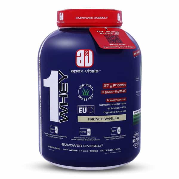 Apex Vitals 1 Whey - Grass-Fed Whey | 27G Protein Digestive Enzymes French Vanilla - 4Lbs