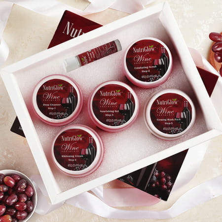 Nutriglow Wine Facial Kit 6-Pieces Skin Care Set For Anti Aging Skin Care Kit For Women(250gm+10ml)