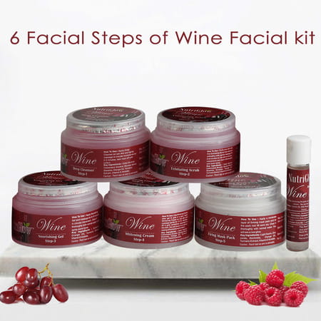 Nutriglow Wine Facial Kit 6-Pieces Skin Care Set For Anti Aging Skin Care Kit For Women(250gm+10ml)