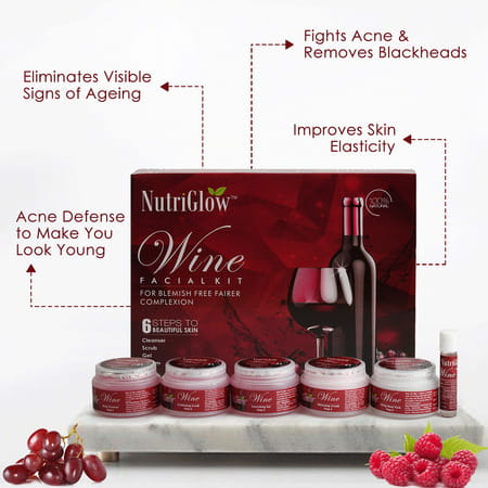 Nutriglow Wine Facial Kit 6-Pieces Skin Care Set For Anti Aging Skin Care Kit For Women(250gm+10ml)