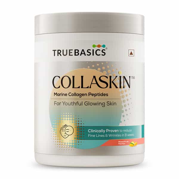 Truebasics Collaskin | Marine Collagen Peptides For Youthful Glowing Skin | Mixed Fruit | 200 G