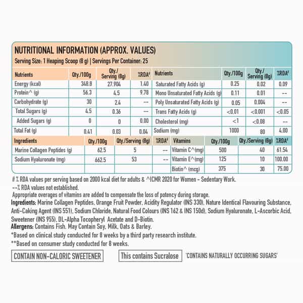 Truebasics Collaskin | Marine Collagen Peptides For Youthful Glowing Skin | Mixed Fruit | 200 G