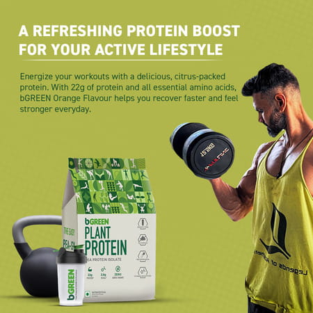 Bgreen Plant Protein Powder (Orange| 1Kg) | Pea Protein Isolate| 22G Protein| No Added Sugars