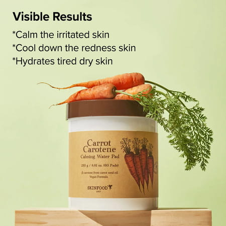 Skinfood Carrot Carotene Calming Water Toner Pads - 100% Cotton - 8.81 Oz (60 Pads)