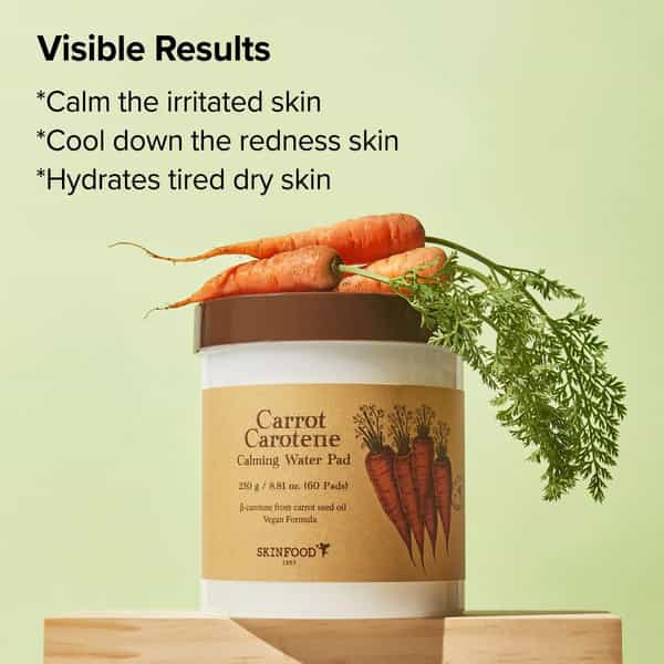 Skinfood Carrot Carotene Calming Water Toner Pads - 100% Cotton - 8.81 Oz (60 Pads)
