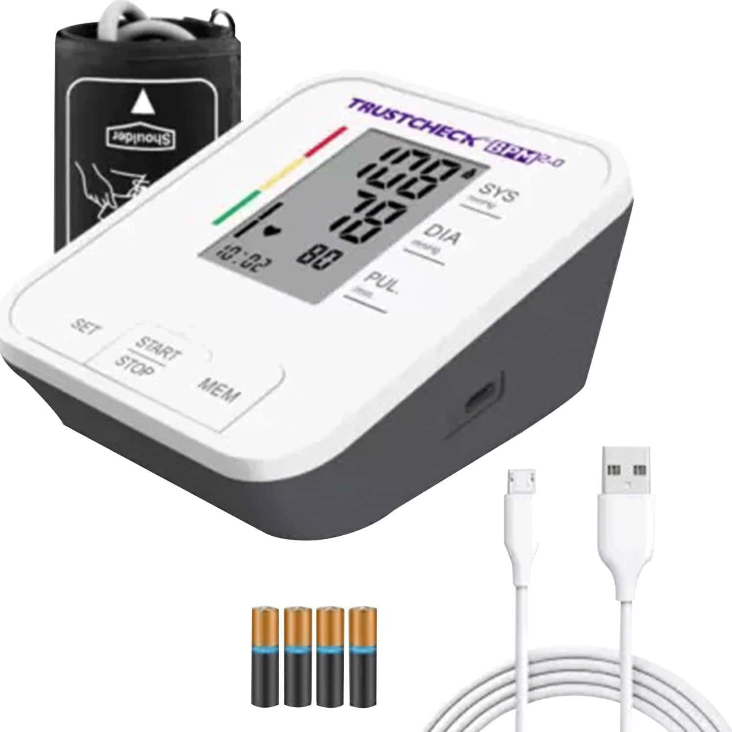 Trustcheck Digital Blood Pressure Bpm 2.0|usb Charge Port|universal & Upper Arm Cuff|talking Feature