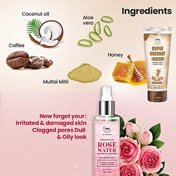 Tnw The Natural Wash Face & Skin Care Combo (Coffee Coconut Scrub + Rose Water) 300 Ml