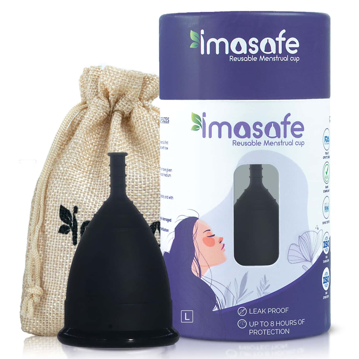 Imasafe Reusable Menstrual Cup For Women - Large (Black) | Us Fda Registered