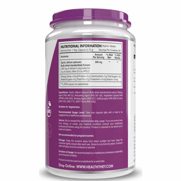 Healthyhey Nutrition Odorless Garlic Extract 1:13 Allium Sativum - 60 Veg Caps.