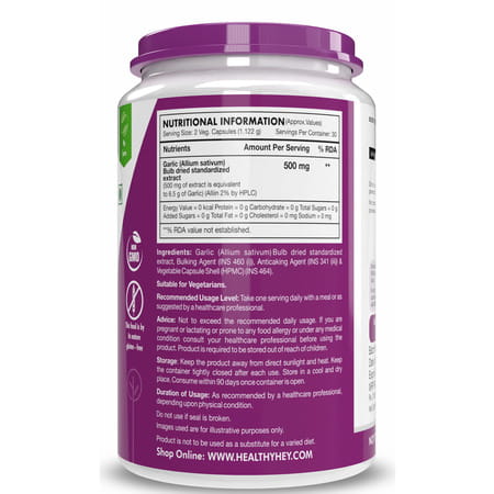 Healthyhey Nutrition Odorless Garlic Extract 1:13 Allium Sativum - 60 Veg Caps.