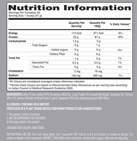 Isopure Low Carb Whey Protein Isolate Powder 2.20 Lbs 1 Kg (Dutch Chocolate)
