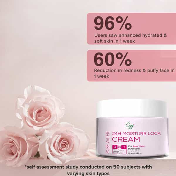 Cgg Cosmetics Rose Water 24H Moisture Lock Cream 3 In 1 Hydration Moisturizes 150Gm