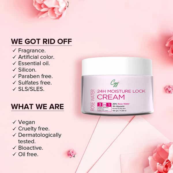 Cgg Cosmetics Rose Water 24H Moisture Lock Cream 3 In 1 Hydration Moisturizes 150Gm