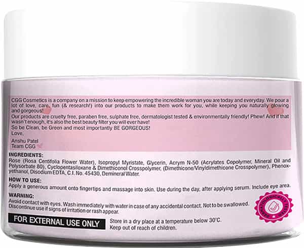 Cgg Cosmetics Rose Water 24H Moisture Lock Cream 3 In 1 Hydration Moisturizes 150Gm