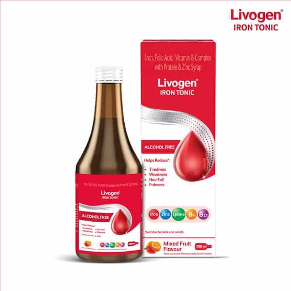 Livogen Iron Tonic | Complete Health Tonic | 9-In-1 Benefit Formula | Mixed Friut Flavour | 200 Ml