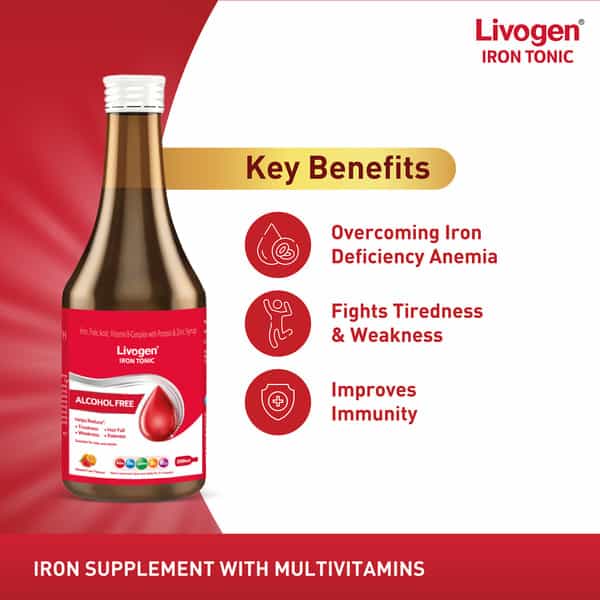 Livogen Iron Tonic | Complete Health Tonic | 9-In-1 Benefit Formula | Mixed Friut Flavour | 200 Ml