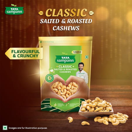 Tata Sampann Classic Salted & Roasted Cashews/Kaju| Flavourful & Crunchy Snack| 190g