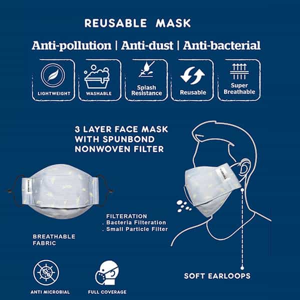 Carriall Adult Unisex 3 Layer Reusable Washable Cotton Mask (Camsm080) Pack Of 3