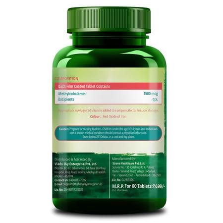 Vlado's Himalayan Organics Vitamin B12 1500 Mcg Methylcobalamin Supplement - 60 Veg Tablets
