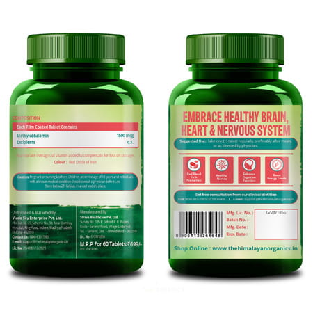 Vlado's Himalayan Organics Vitamin B12 1500 Mcg Methylcobalamin Supplement - 60 Veg Tablets