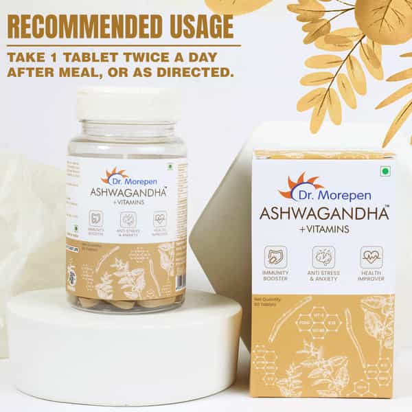 Dr. Morepen Ashwagandha + Vitamins | Energy & Immunity Booster - 60 Veg Tablets
