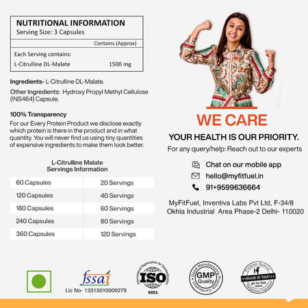 Myfitfuel Citrulline Malate (1500 Mg) 60 Capsules| Amino Acid