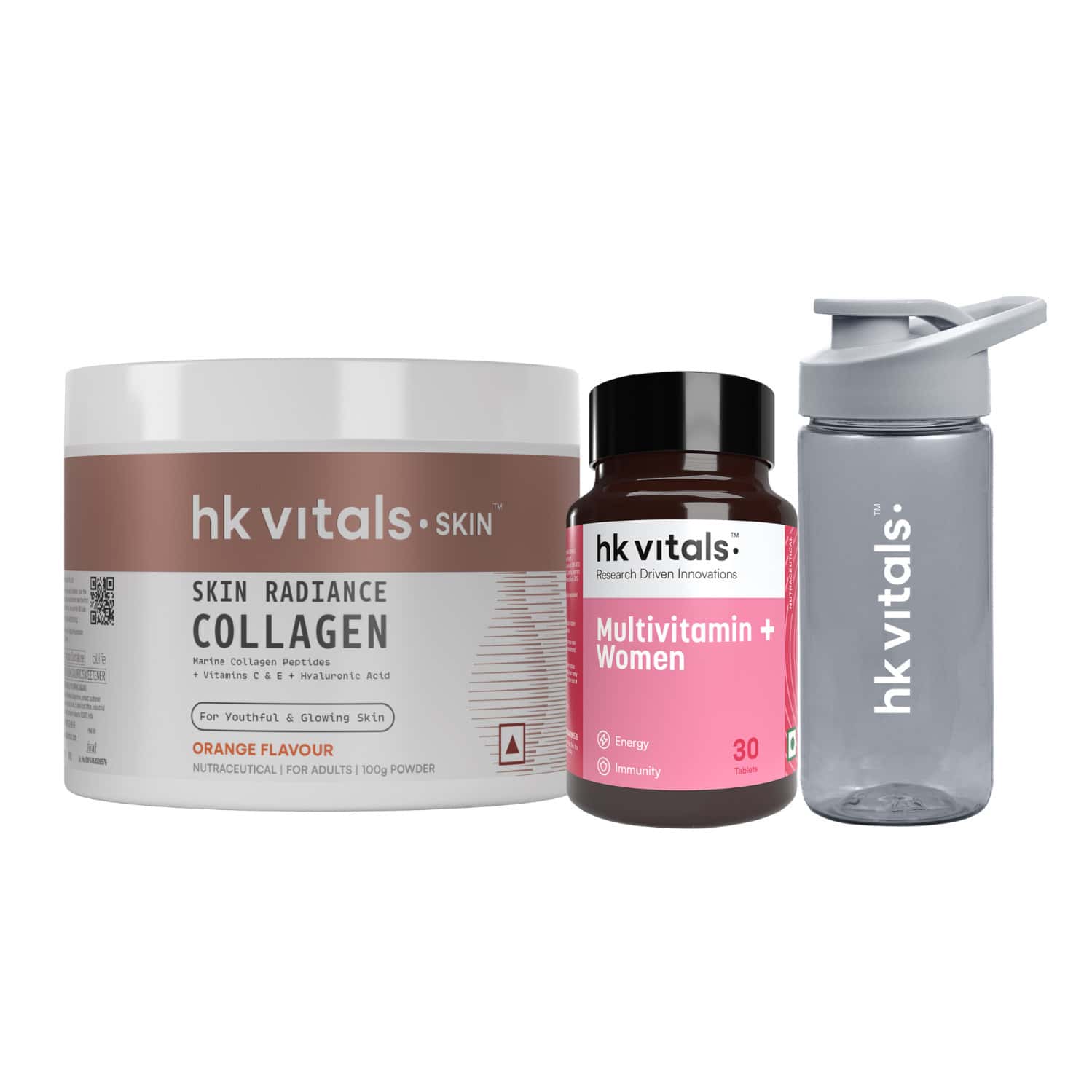 Hk Vitals Skin Radiance Collagen Powder 100g (Orange) | 30 Tablets & 300 Ml Sipper Bottle