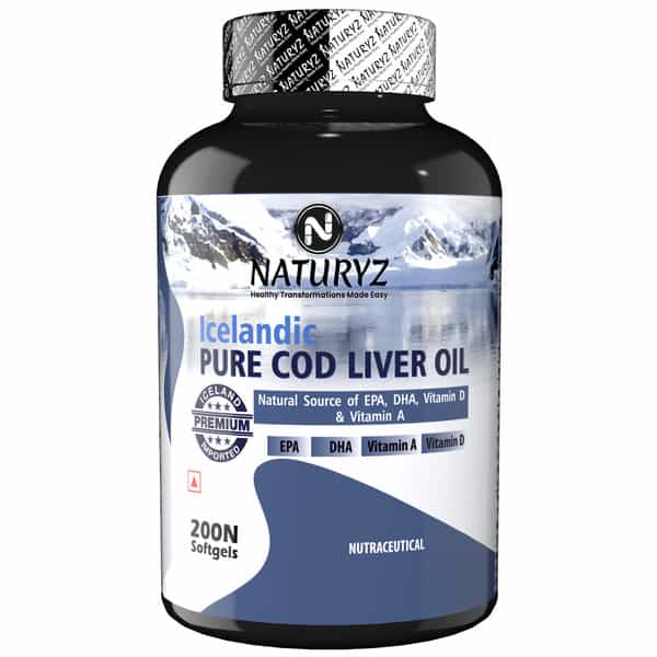 Naturyz Icelandic Cod Liver Fish Oil Capsules With Natural Omega 3 & Vitamins (A & D) (200 Softgels)