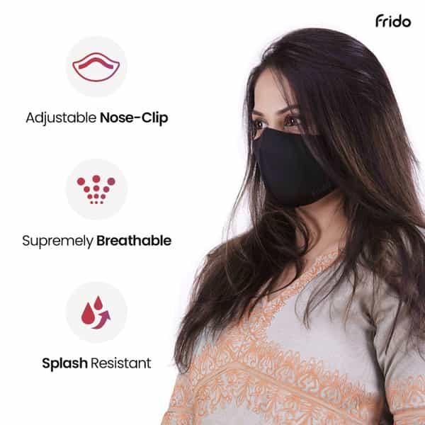 Frido Ultimate Pro Copper Treated Mask|Nose Clip|Ear Loop|Washable|Imported|Medium Size (Pack Of 2)