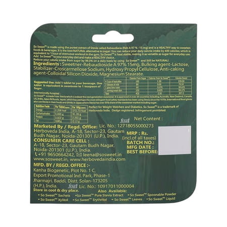 So Sweet Stevia (100) Tablets Dispenser - Sugar Free (Pack Of 2)