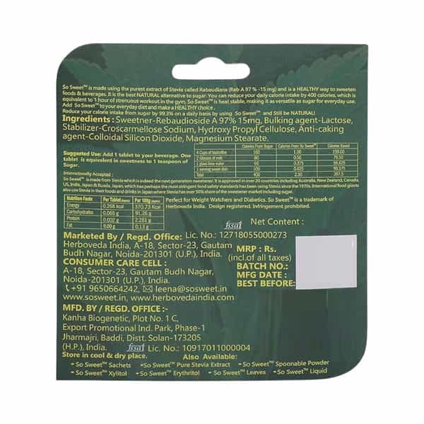 So Sweet Stevia (100) Tablets Dispenser - Sugar Free (Pack Of 2)