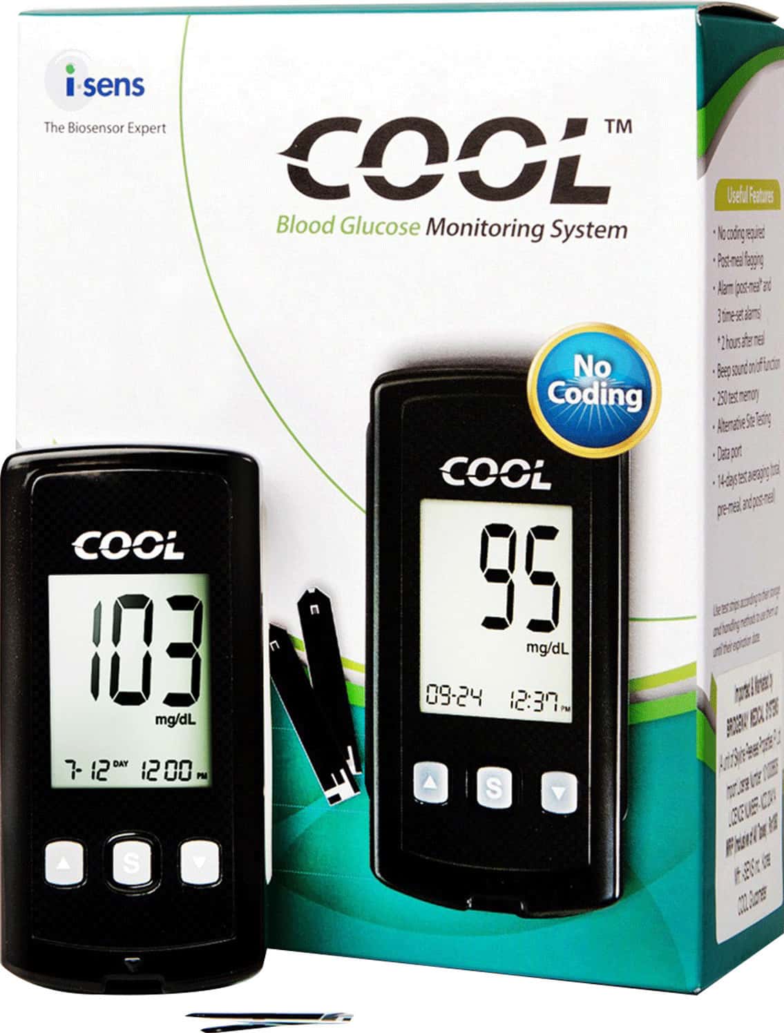 I-Sens Cool Glucometer With Glucose Strips 100 Glucometer (Black)