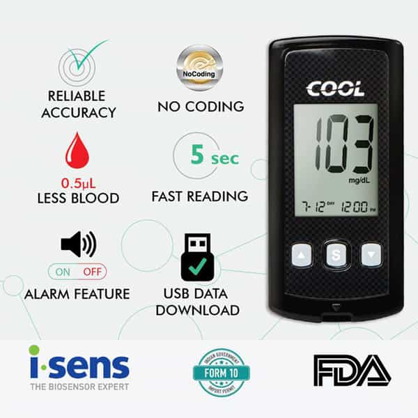 I-Sens Cool Glucometer With Glucose Strips 100 Glucometer (Black)