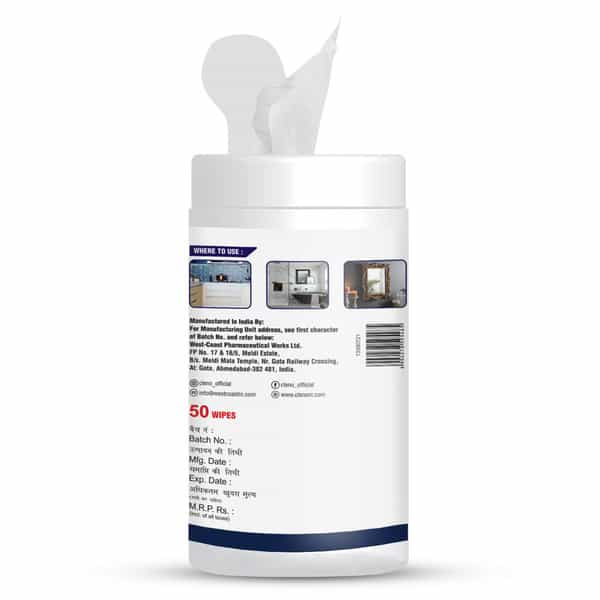Cleno Sanitizing & Disinfectant Wet Wipes Cleanse Floor/Frame/Furniture- 50 Wipes