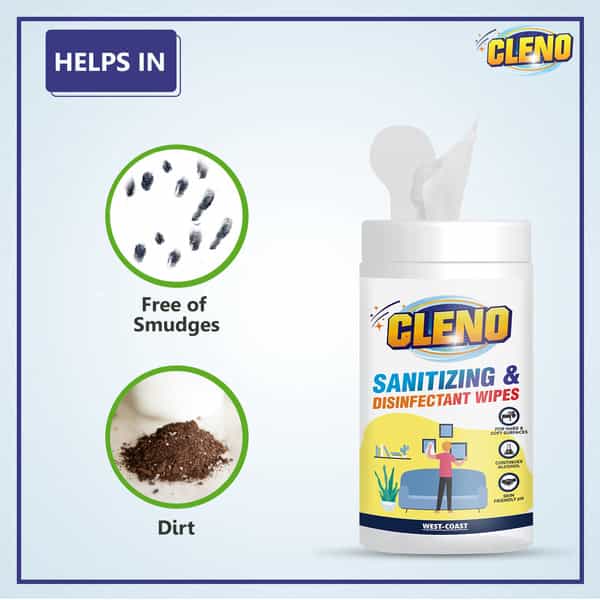 Cleno Sanitizing & Disinfectant Wet Wipes Cleanse Floor/Frame/Furniture- 50 Wipes