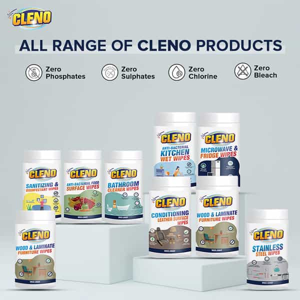 Cleno Sanitizing & Disinfectant Wet Wipes Cleanse Floor/Frame/Furniture- 50 Wipes