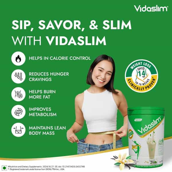 Vidaslim Meal Replacement Health Shake For Weight Management Vanilla Elixir Flavour Jar Of 400Gm