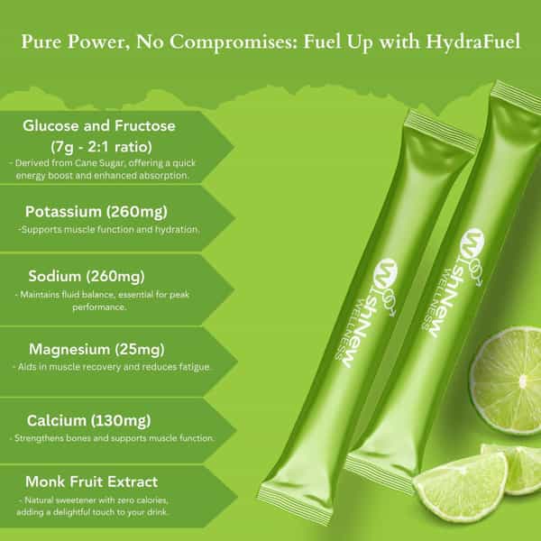 Wishnew Wellness Hydrafuel: Electrolyte-Rich Hydration Solution For Energy & Stamina (Lime & Lemon)