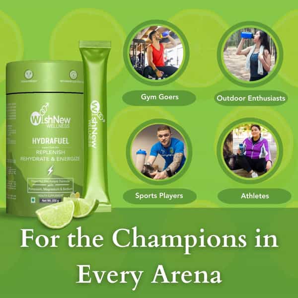 Wishnew Wellness Hydrafuel: Electrolyte-Rich Hydration Solution For Energy & Stamina (Lime & Lemon)
