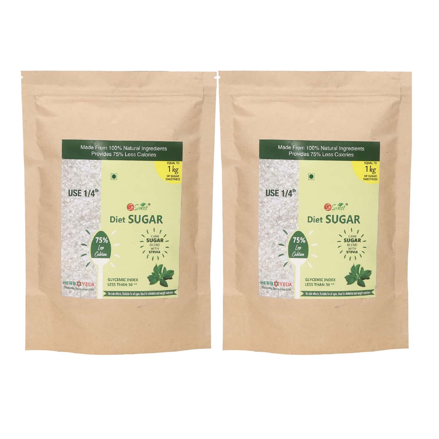 So Sweet 75% Less Calories Diet Sugar Pouch | 250gm - Low Calorie (Pack Of 2)