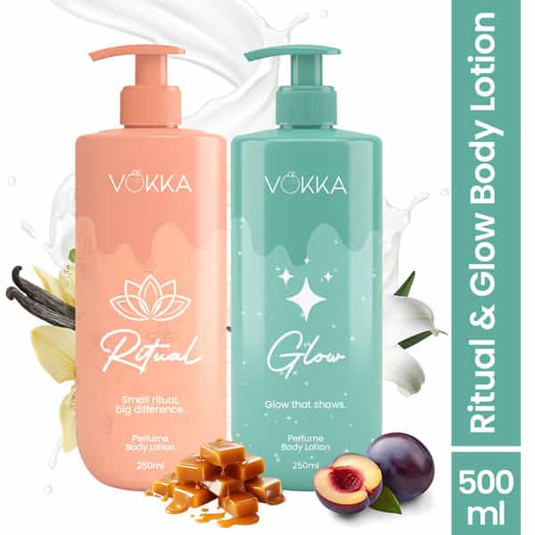 Vokka Ritual & Glow Perfume Body Lotion Combo 250Ml X 2 | Warm Vanilla & Fruity Floral Fragrance
