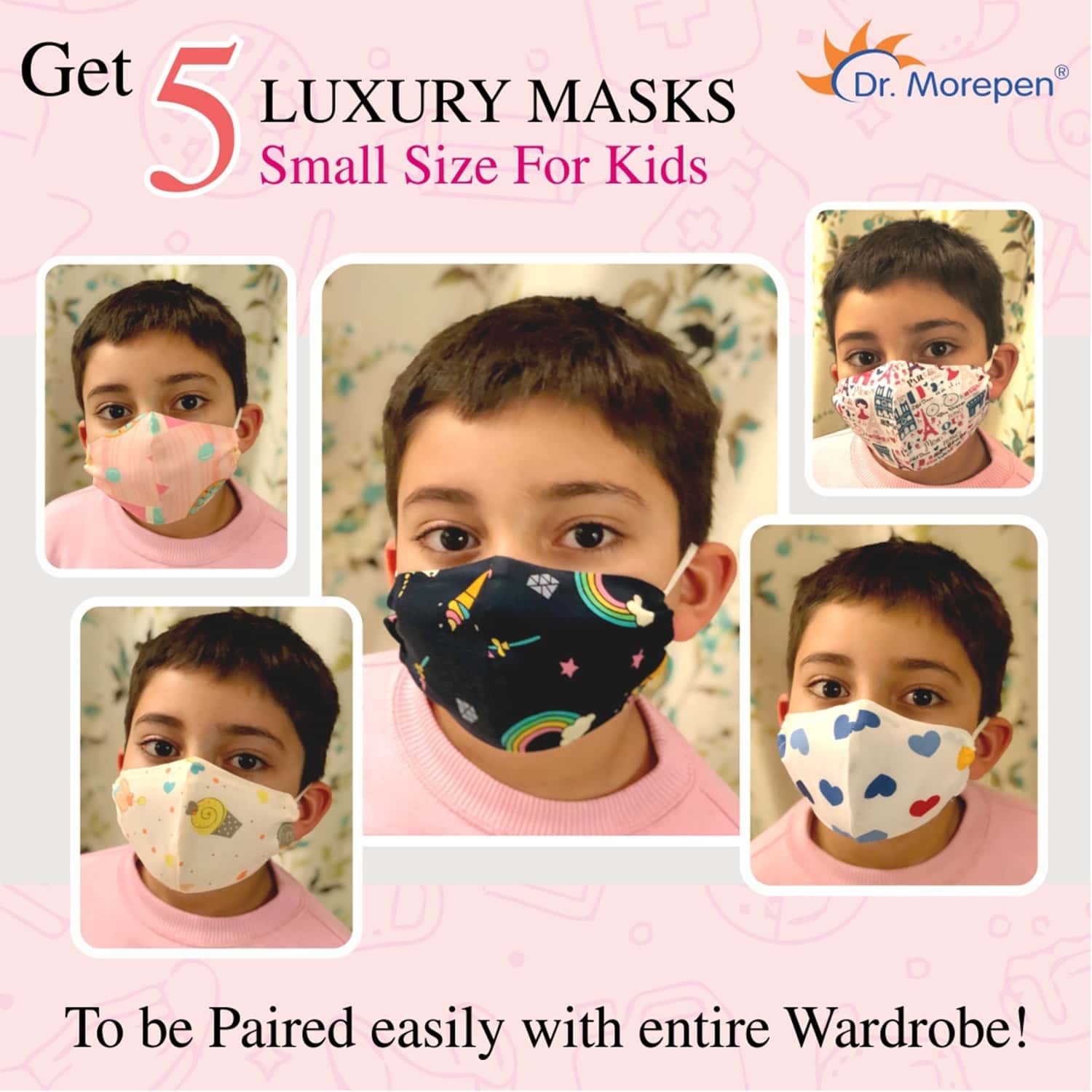 Dr. Morepen Cotton Mask Washable & Reusable For Kids | Small | Pack Of 5