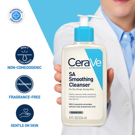 Cerave Sa Smoothing Cleanser | Face Wash | With Salicylic Acid | For Dry & Bumpy Skin | 236Ml